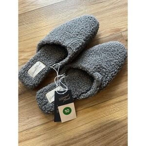 Universal Thread House Slippers Wm Sz 10 Gray Fleece Mule Memory Foam Lounge